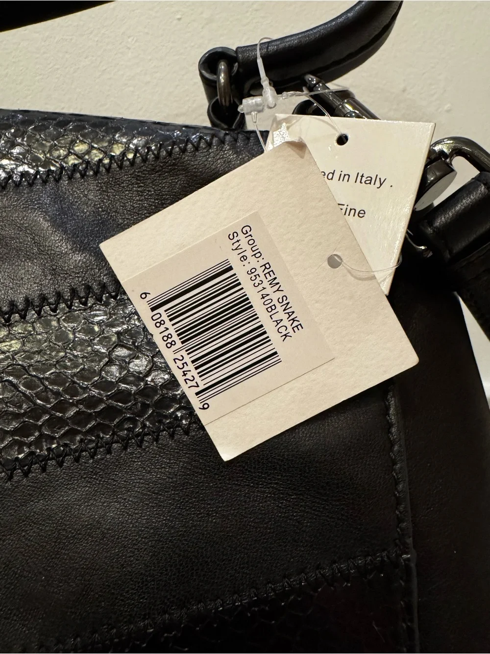 NWT Badgley Mischka Remy Snake Black Leather Convertible Shoulder Crossbody Bag - Picture 6 of 8